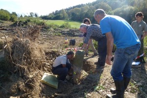 Arkeologoak sarobe-harriaren indusketa lanetan